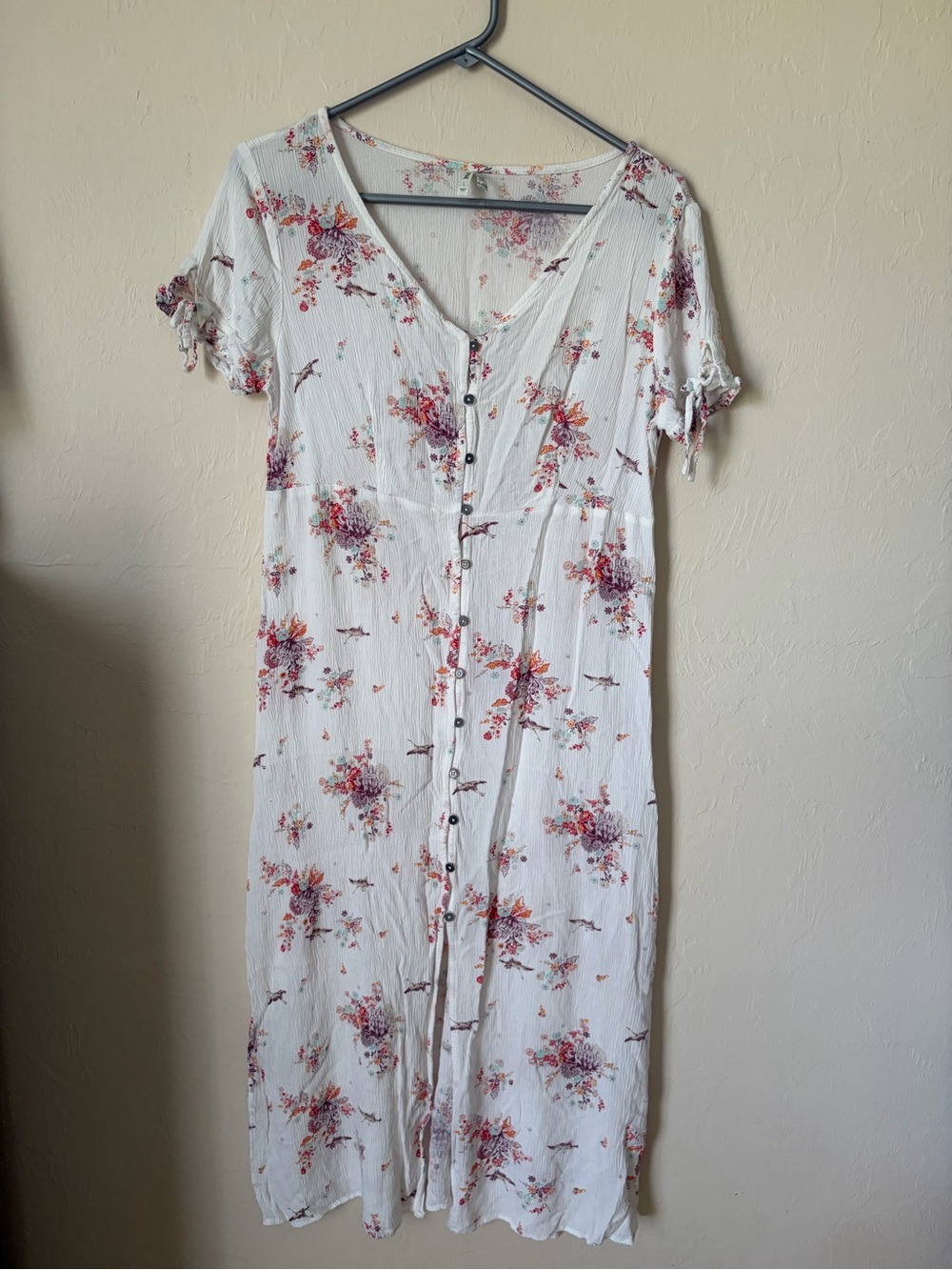Mudd White Floral Button-Front Midi Dress with Pink & Orange Blooms